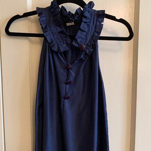 J. Crew Elizabeth Silk Halter Ruffle Top, Navy, XS